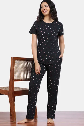 Buy Zivame Basics Knit Cotton Pyjama Set - Jet Black